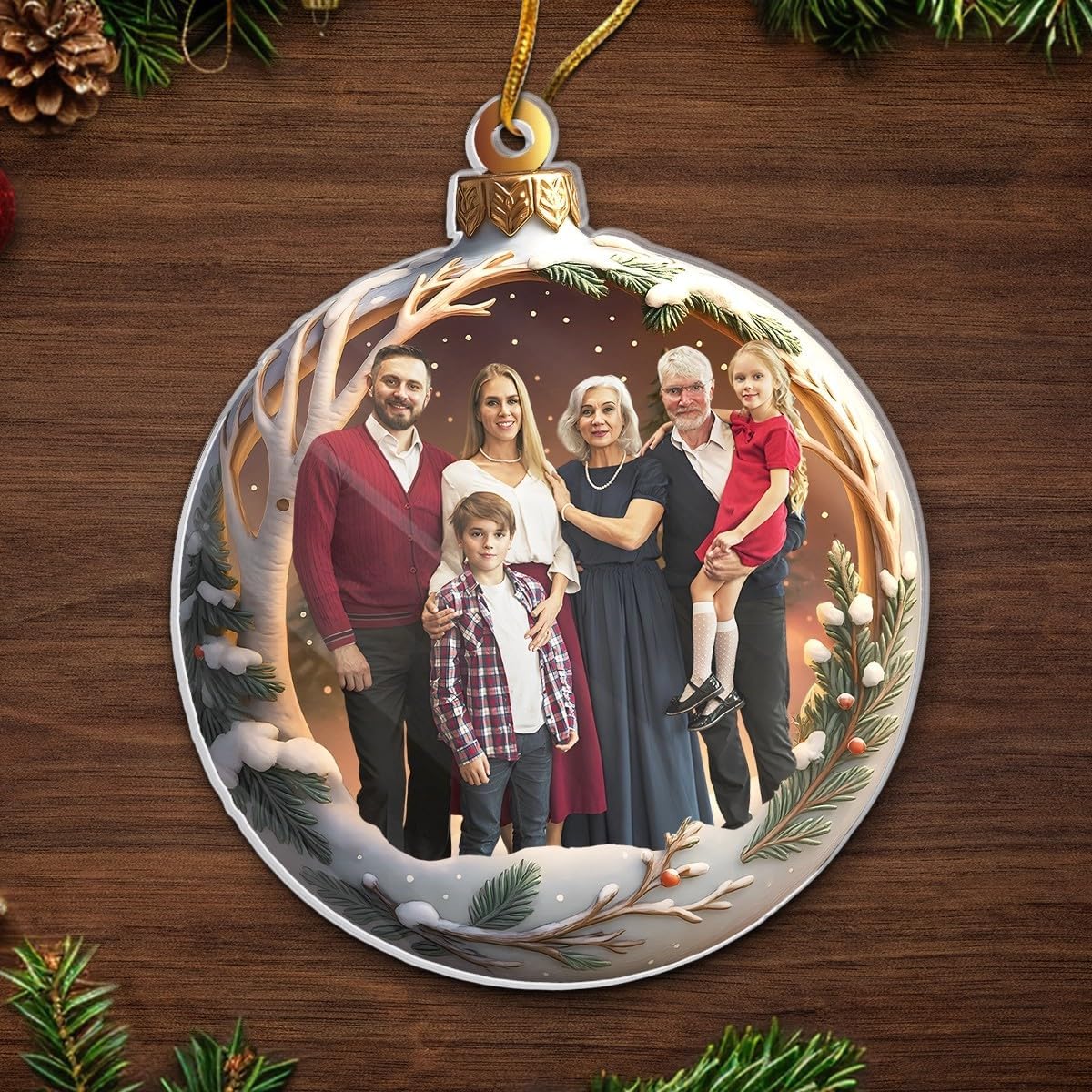 Custom Photo 2D Acrylic Ornament, Personalized Christmas Birthday Gifts for Mom, Dad, Brother, Sister, Kids, Family Makes Christmas Magical, Christmas Tree Ornaments for Family Members