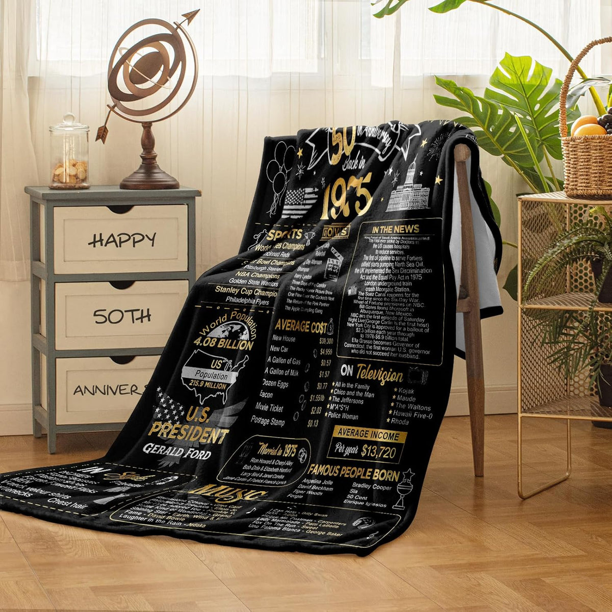50th Anniversary Wedding Blanket Gifts Gift for 50th Wedding Anniversary Golden 50 Years of Marriage Gifts for Couple Wife Husband Dad Mom Parents Back in 1975 Blanket