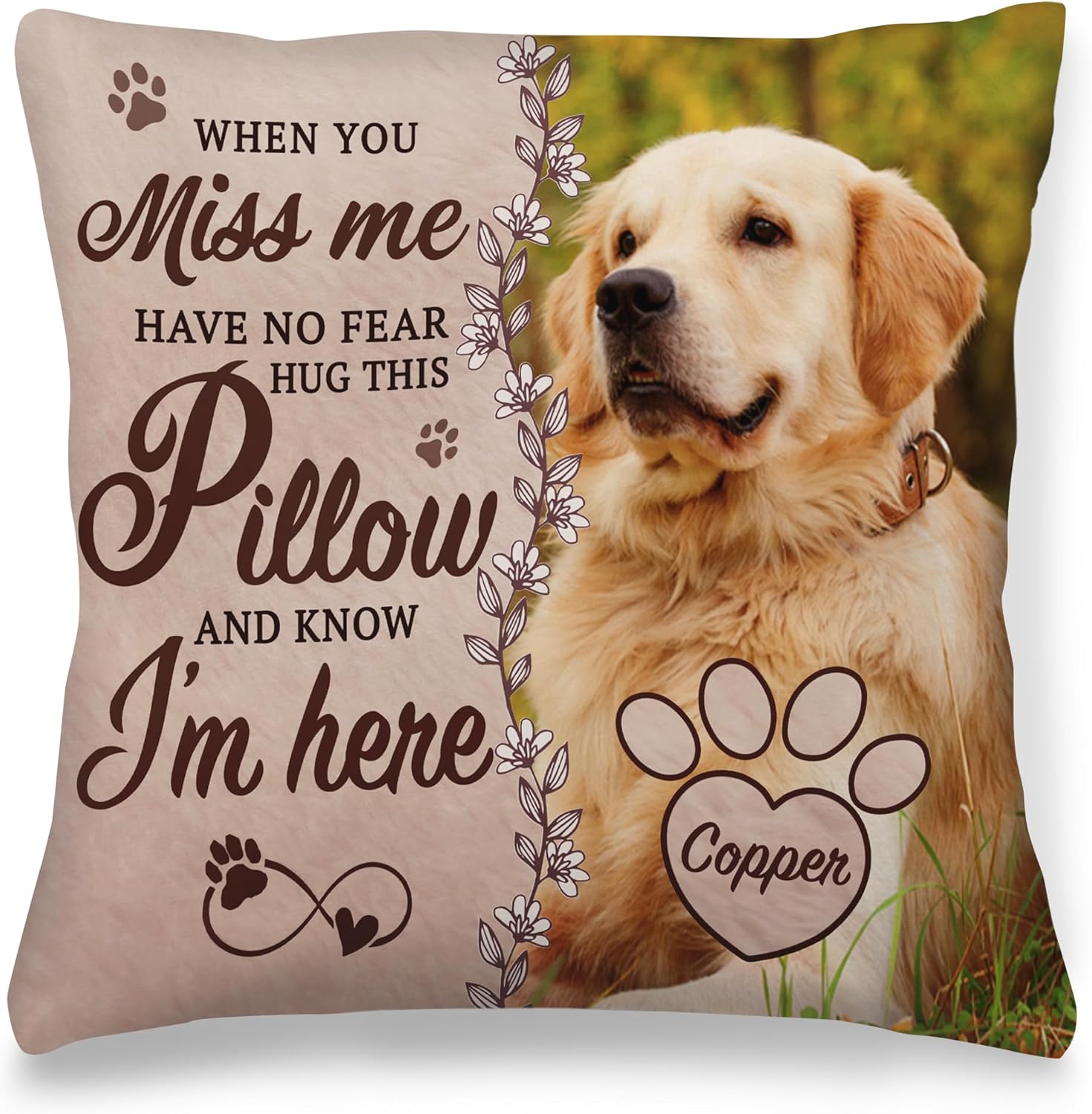 Personalized Pet Memorial Pillow with Photo, Dog Memorial Gifts for Loss of Dogs Cats, Pet Photo Gifts for Dog Lovers, in Memory of Pet, Loss of Dog Sympathy Gift, Dog Bereavement Gift