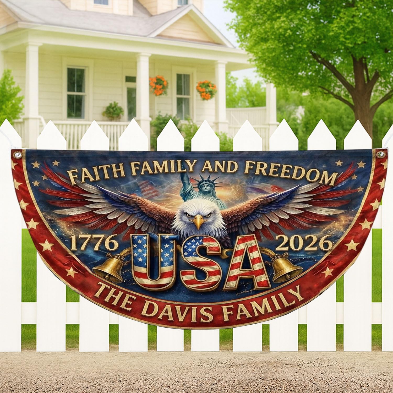 Personalized 250th Anniversary Flag Bunting, America's 250th Anniversary Double-Sided Outdoor Banner, Patriotic Yard & House Decoration for 4th of July, Independence Day
