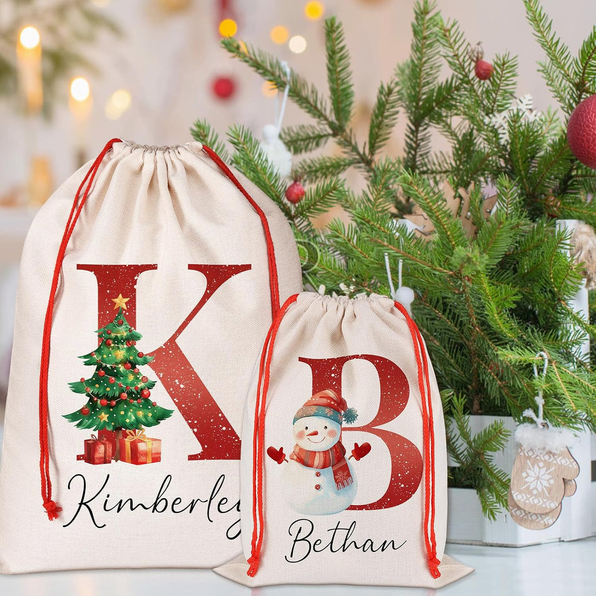 Personalized Santa Sack with Initial & Name, Custom Monogram Alphabet Large Christmas Gift Bag Pouch Customized Christmas Eve Box Sack Bags for Holiday Presents Storage