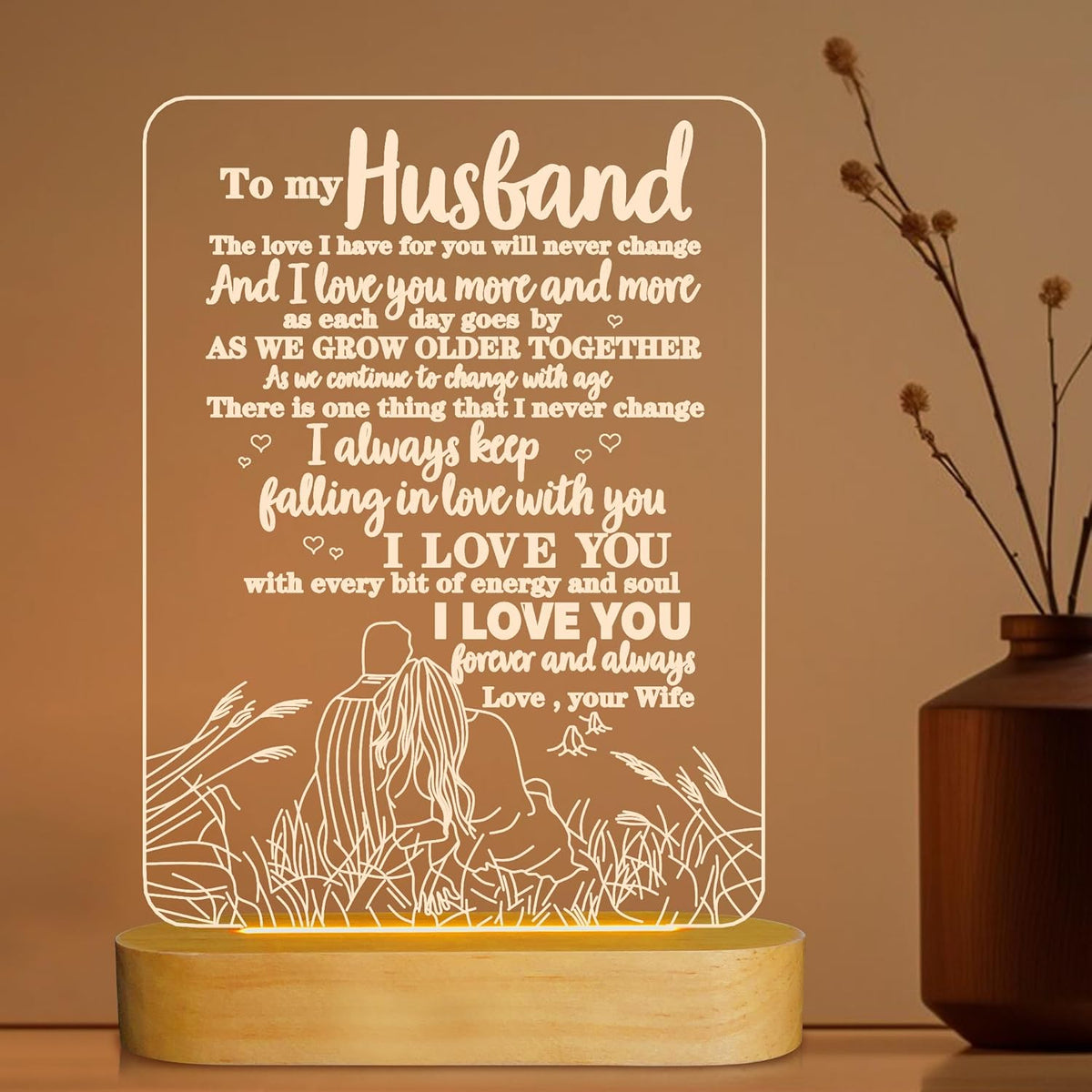 to My Husband Gifts from Wife,3D LED Light I Love You Night Light for Men Him Valentines Birthday Anniversary Romantic Ideal Gift