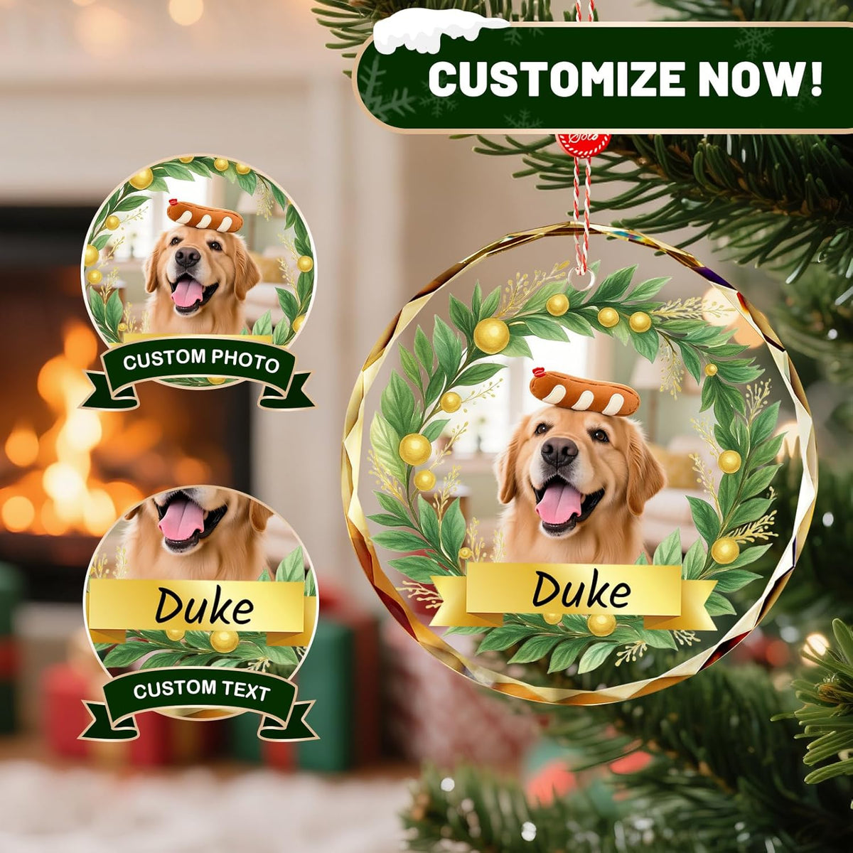 Personalized Crystal Christmas Ornaments with Photo - Custom Dog Ornaments for Christmas Tree, Customized Pet Xmas Ornaments Decorations for Christmas Tree