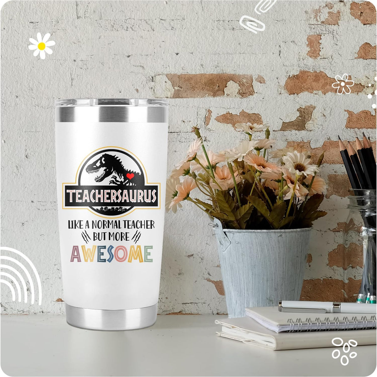 Teacher Cup Tumbler - Gifts for Women Men, Thank You Gift Ideas for Teachers, Teachersaurus Gifts From Student - Tumbler Best Teachers Day Week Appreciation Gift
