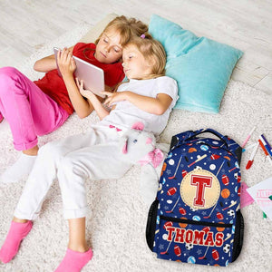 Backpack for Kids Boys - Sport Lovers Personalized Initial Monogram Backpacks for School Preschool Elementary - Custom Bookbag Gifts with Name for Back to School