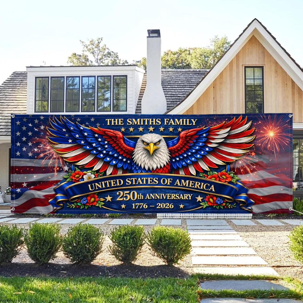 Personalized America 250th Anniversary Banner, Custom Family Name Banner, Custom Family Patriotic Outdoor Sign, 1776-2026 Yard Outdoor Decor, Patriotic Decor 05