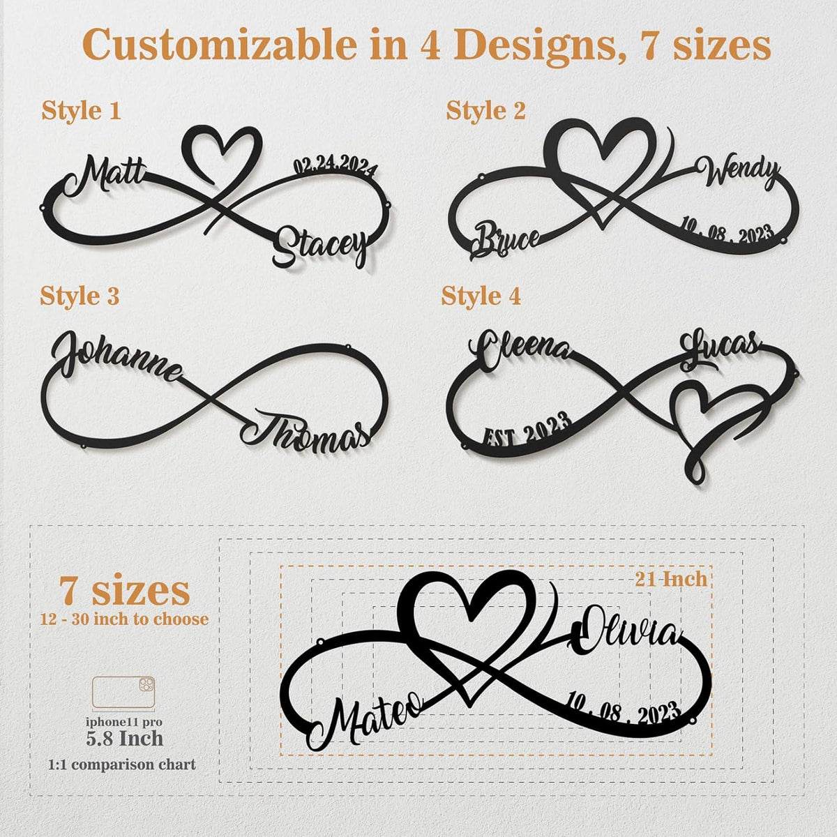 Personalized Anniversary Wedding Gifts for Couples 2025, Customized Metal Infinity Signs with Names & Date, Love Heart Unique Wall Art for Newlyweds Valentines