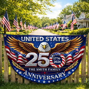 Personalized USA 250th Anniversary Bunting Flag with Family Name, Custom America 250th Birthday Bunting Flag, America 1776 2026 Patriotic Eagle Design Banner, 4th of July Decor
