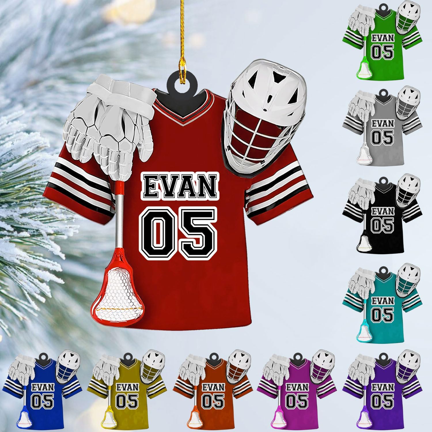 Personalized Lacrosse Ornament, Lacrosse Amor Shape Flat Ornament, Lacrosse Helmet Ornaments, Gifts for Lacrosse Lovers, Lacrosse Players, Lacrosse Christmas Ornament