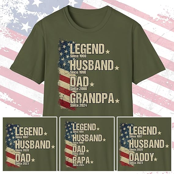 Legend Husband Dad Grandpa Shirt with Customize Nickname, Est, Face - Personalized Fathers Day Shirt, First Time Dad T-Shirt