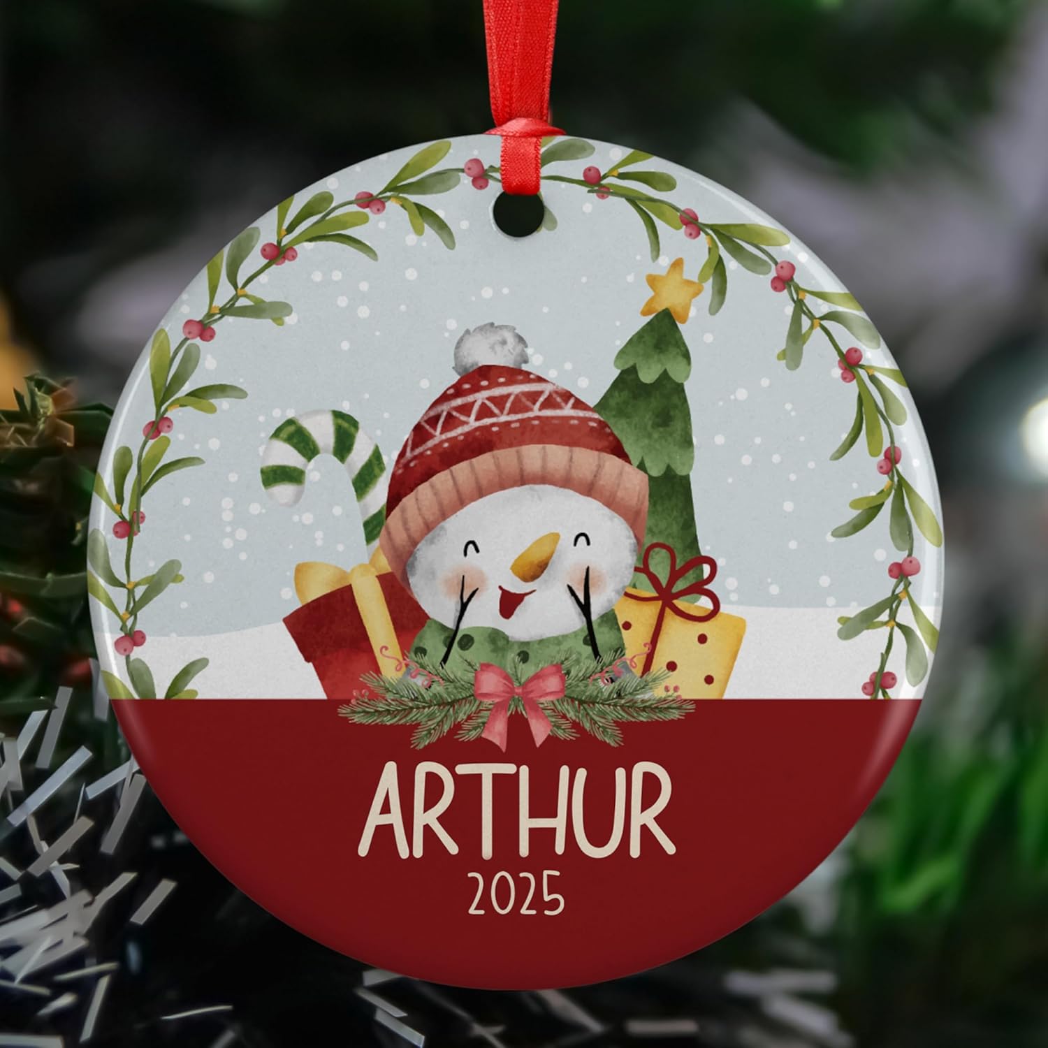 Personalized 2025 Christmas Ornaments for Kids, w/Optional Themes, Name & Date - Customized Christmas Hanging Ornament Gifts for Kids, Round Xmas Ornament