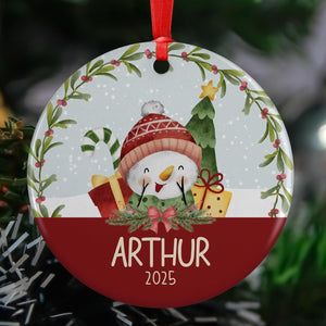 Personalized 2025 Christmas Ornaments for Kids, w/Optional Themes, Name & Date - Customized Christmas Hanging Ornament Gifts for Kids, Round Xmas Ornament