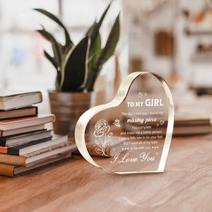 Gifts for Girlfriend, Girlfriend Birthday Gifts Ideas, To My Girl Heart Shaped Acrylic Block, I Love You Presents for Her, Valentines Day Christmas Idea for Her GF Wife