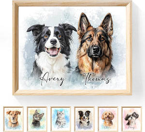Custom Pet Portrait, Hand-Painted Portrait from Your Photo, Dog Memorial Gifts, Dog Wall Art Perfect for Birthdays, Anniversaries & Cherished Gifts ( 2-3 photos)