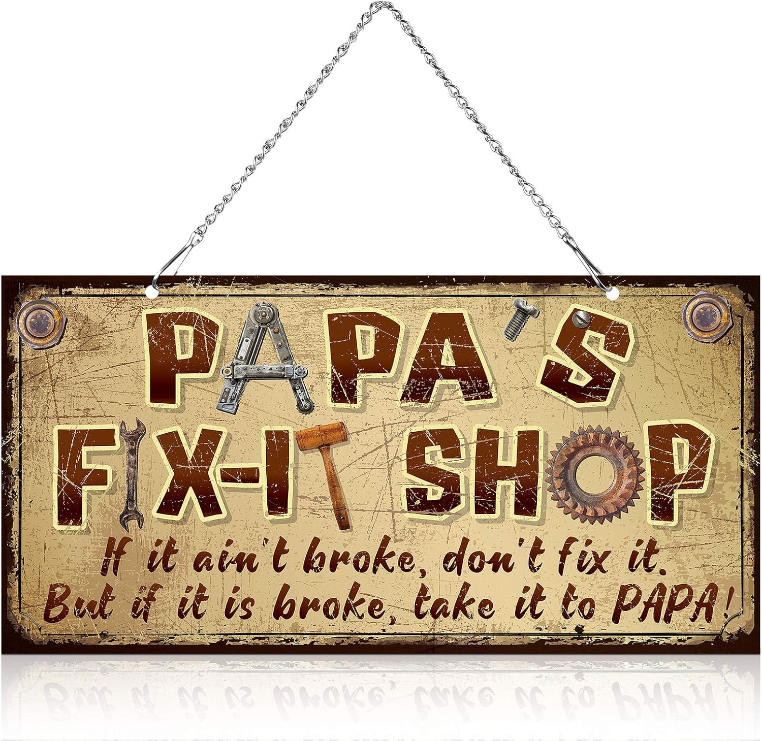 Papa Gifts Metal Hanging Vintage Sign Papa's Fix-it Shop Funny Decorative Saying Signs Garage Workshop Decor for Father's Day Birthday Christmas Thanksgiving Day Dad Grandpa