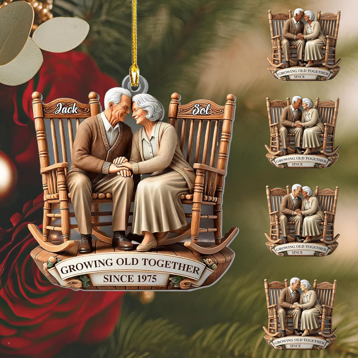 Growing Old Together Christmas Ornament, Personalized Couple Ornaments for Christmas Tree, Wife, Husband, Mom, Dad, Woman, Man, Decor, Standing Wooden Plaque