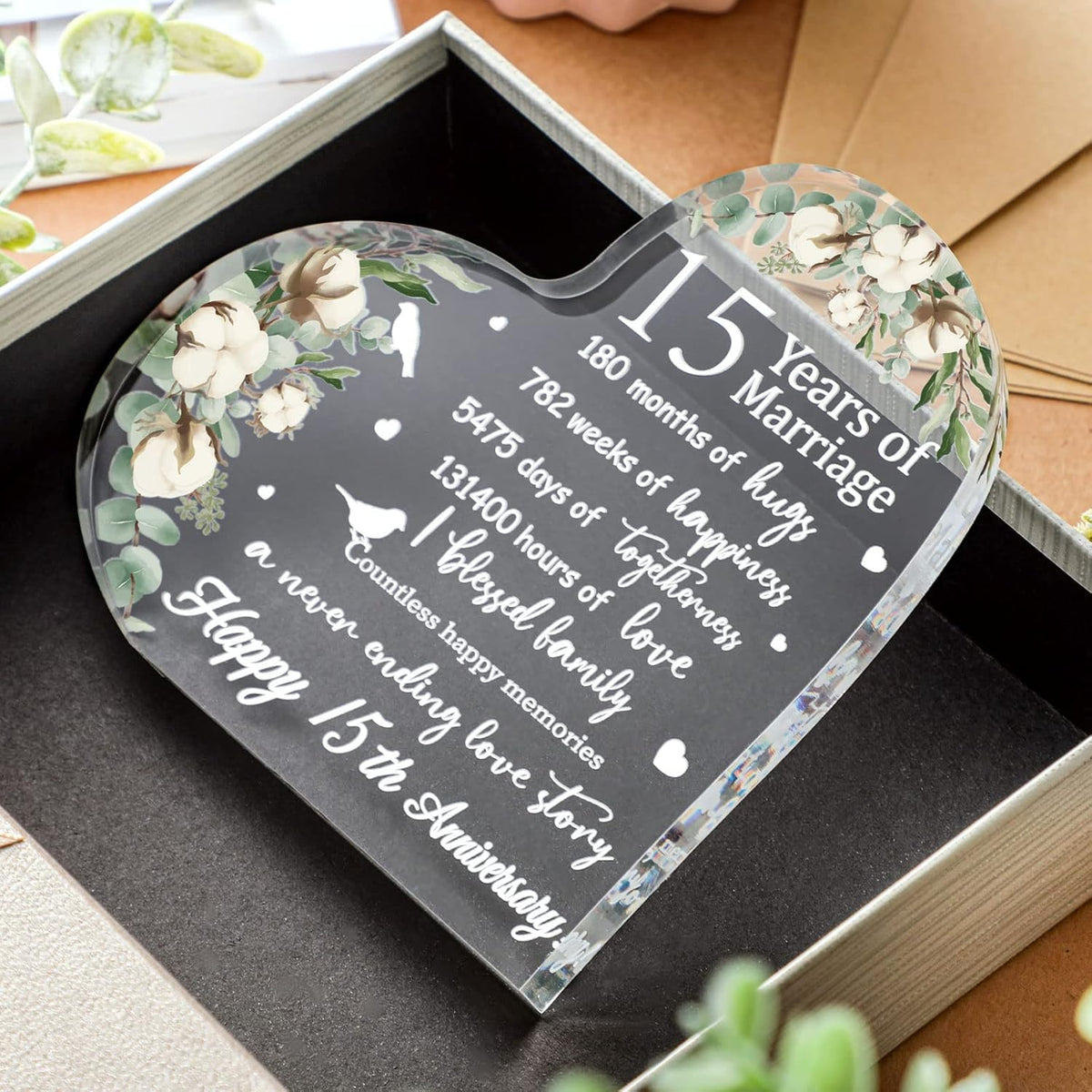 Wedding Gift for Her Years of Marriage Gift Happy Anniversary Present for Woman Acrylic Heart Marriage Keepsake for Wife Husband Girlfriend Boyfriend