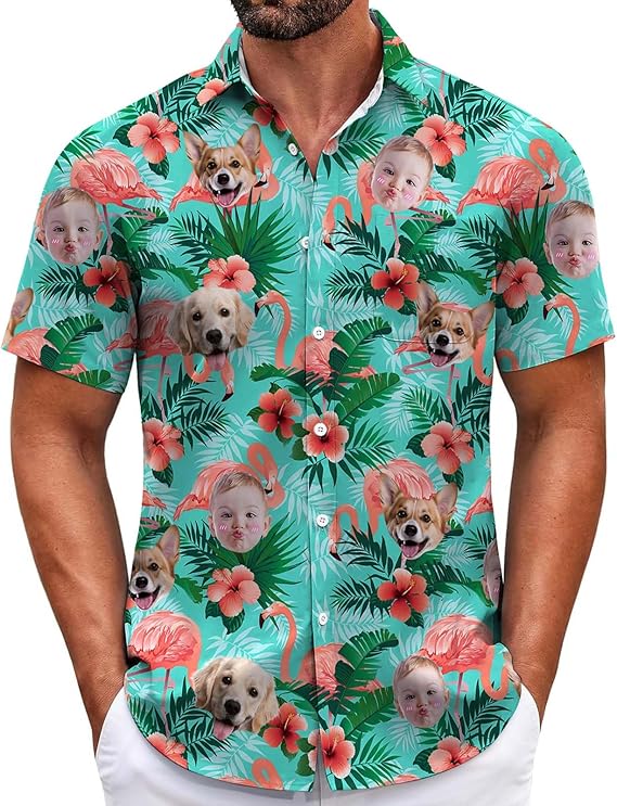 Custom Hawaiian Shirt with Face Picture for Men Custom Shirts Personalized Funny Button Down Hawaiian Beach Shirts w/Photo