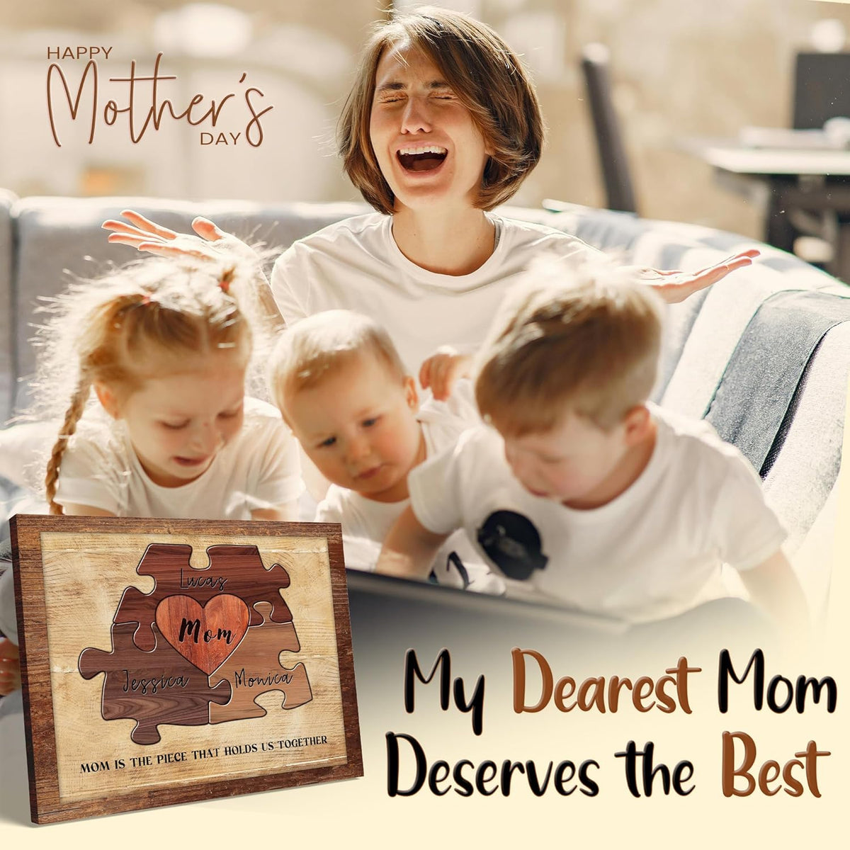 Personalized Mother's Day Gifts for Mom from Son Daughter Husband Customized Puzzle Piece Canvas Prints Unique Birthday Presents for Mom Wall Art Home Decor for Mother Wife Best Mother-in-law