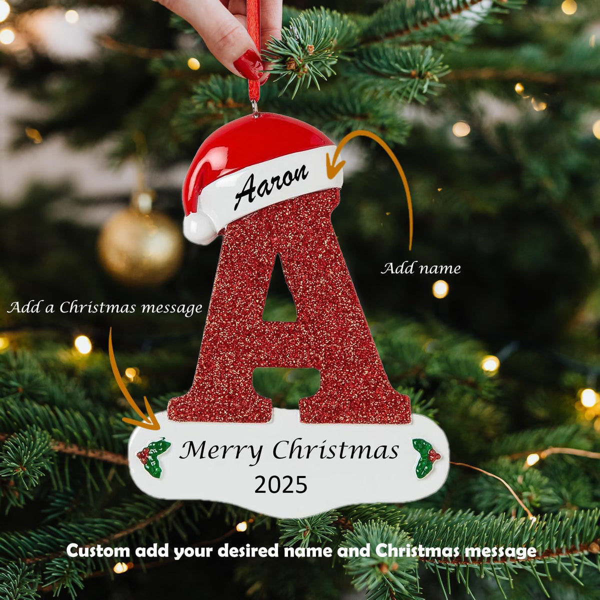Personalized A-Z Letter Ornaments for Christmas Tree 2025 Custom Christmas Ornament with Name 3D Resin Xmas Hanging Pendant Original Gifts for Family Friends