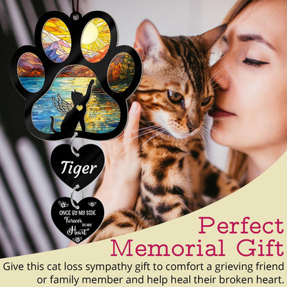 Personalized Cat Memorial Suncatcher for Windows Stained Glass, Custom Pet Sympathy Gift to Memorialize The Loss,Unique Angel Cat Statue Suncatchers with Personalized Decorations