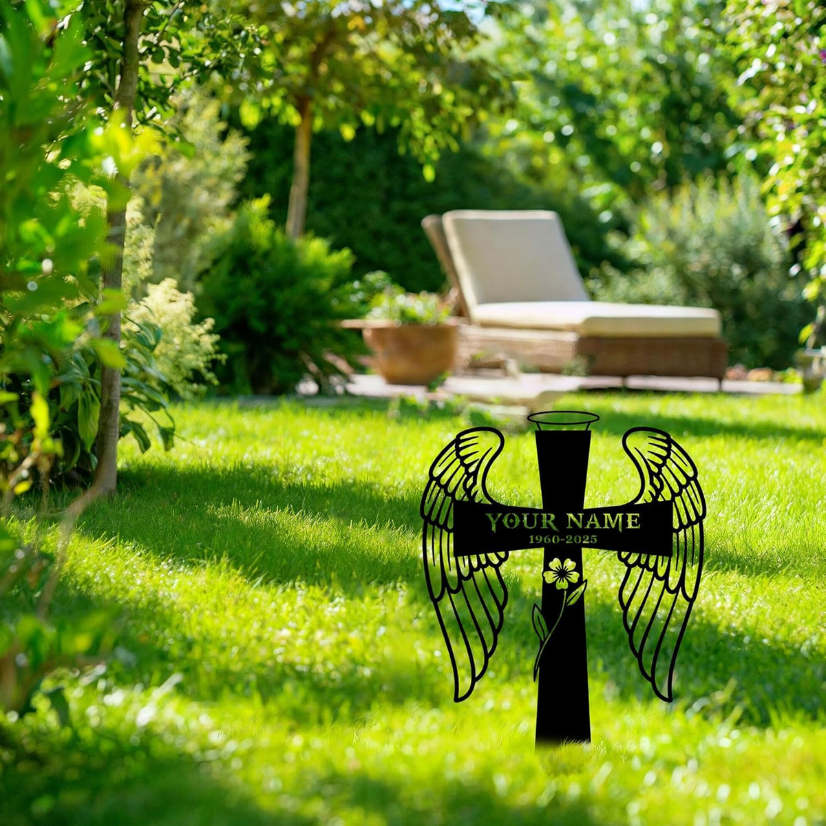 Personalized Cross Praying Hand Memorial Sign, Grave Marker Metal, Traditional Style, Remembrance, Customizable, Garden, Cemetery Stake, Loss of Loved One Sympathy, in Memory of Gifts