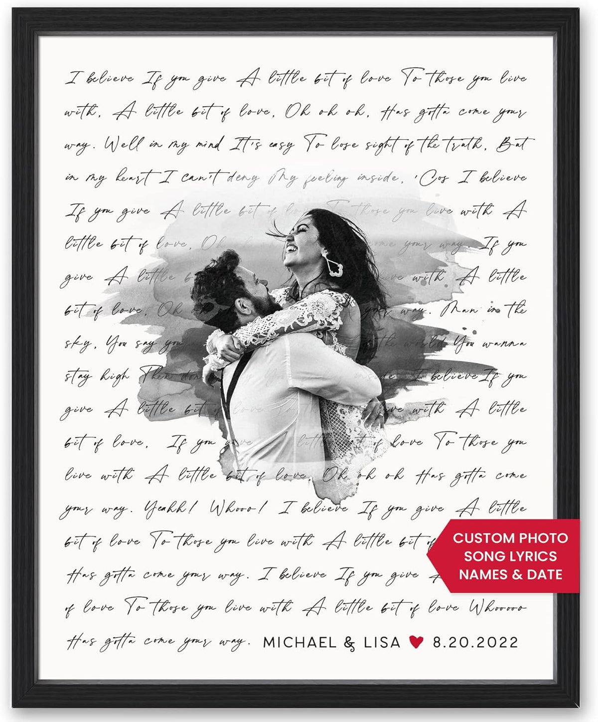 Personalized Song Lyrics Wall Art - Custom Wedding Photo Couples - Anniversary Wedding Gift for Him or Her - Wedding Song Lyrics - Valentines Gift for Wife or Husband - Canvas and Framed Options