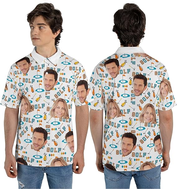 Custom Dad Golf Polo Shirts for Men, Fathers Day Golf Gifts for Dad Grandpa Dada Papa, Personalized Shirts with Photo