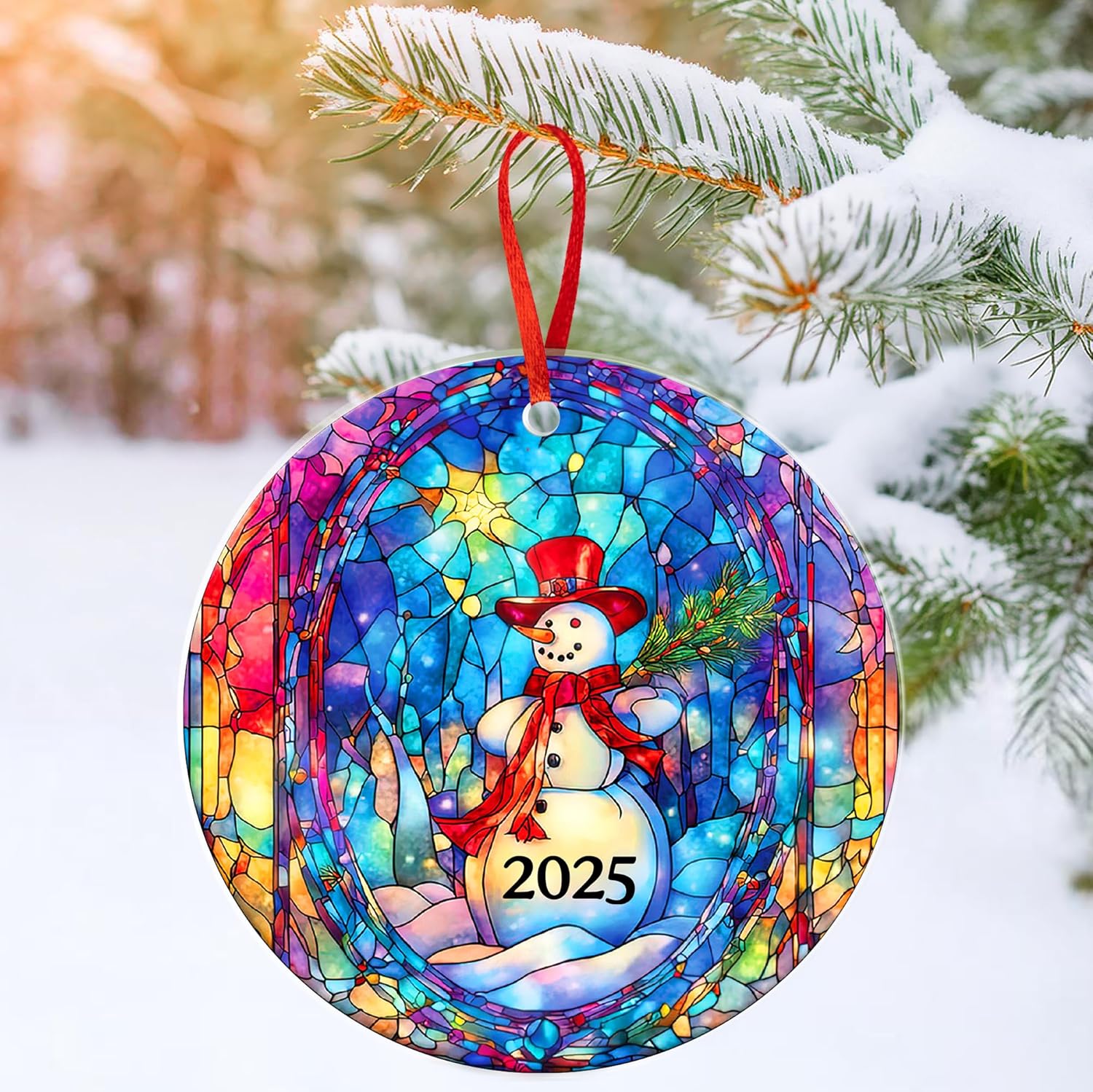 Christmas Ornaments 2025, Exchange for Women, Men, Collectible Dated Year Ornaments for Tree, Unique Acrylic Suncatcher, Printed Stained Glass Effect Decor