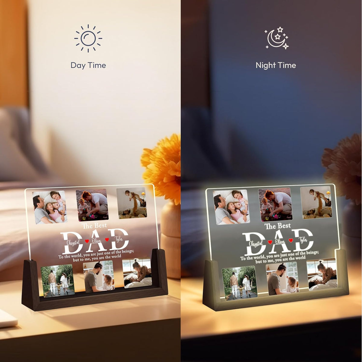 Personalized Gifts for Dad, Father's Day Gifts from Daughter Son Wife, Acrylic LED Night Light with Picture, Dad Night Light, Gifts for Dad Who Wants Nothing, Christmas Birthday Gifts for Dad