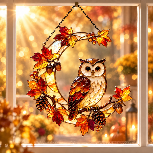 Fall Owl Moon Suncatcher, Maple Leaves Woodland Owl Window Hanging, Thanksgiving GIft For Nature Lovers, Fall Home Decor 8151e186-1173-475e-ba92-fe87b1387181-ggggggg-1-.png