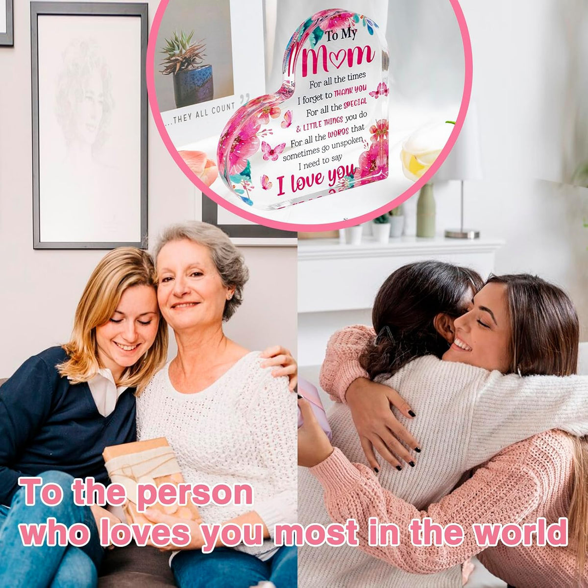 Mom Valentine Gift Mom Gifts for Mothers Day Heart Shaped Acrylic Block for Moms Gifts for Moms from Daughter Son Birthday Christmas I Love You Mother