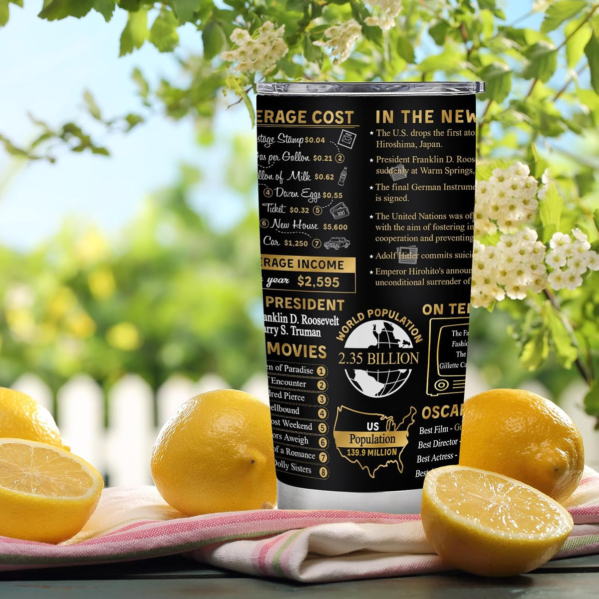 80th Birthday Gifts for Women Men, 1945 Birthday Tumbler 20oz, 80 Year Old Birthday Gifts for Women Men, Best Gifts for 80 Year Old Women Men, 1945 Birthday Stainless Steel Tumbler 20oz