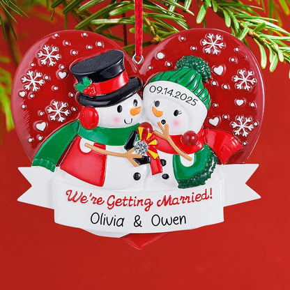 Personalized Our First Christmas Engaged Ornament 2025 | Snowman Engagement with Diamond Ring for Xmas Tree | She Said Yes Newly Fiance 1st Year Just Engaged Keepsake - Custom Name & Year