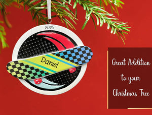 Personalized Skateboard Christmas Ornament 2025 - Free Customization | Skateboarder Xmas Tree Decoration | Skate Board Skateboarding Keepsake Gift for Boys & Girls - Custom Name & Year