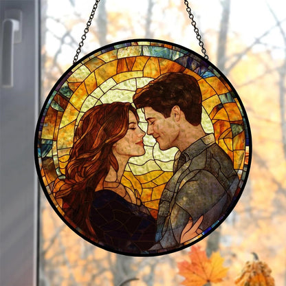 Personalized Photo - Couple Custom Hanging Glass Suncatcher - Birthday Gifts for Her & Him - Anniversary Wedding Gifts for 2025 - Portrait Gift for Family, Wedding s Day Home Decor