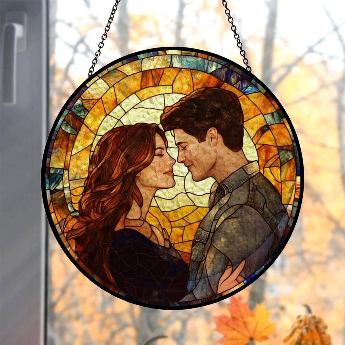 Personalized Photo - Couple Custom Hanging Glass Suncatcher - Birthday Gifts for Her & Him - Anniversary Wedding Gifts for 2025 - Portrait Gift for Family, Wedding s Day Home Decor