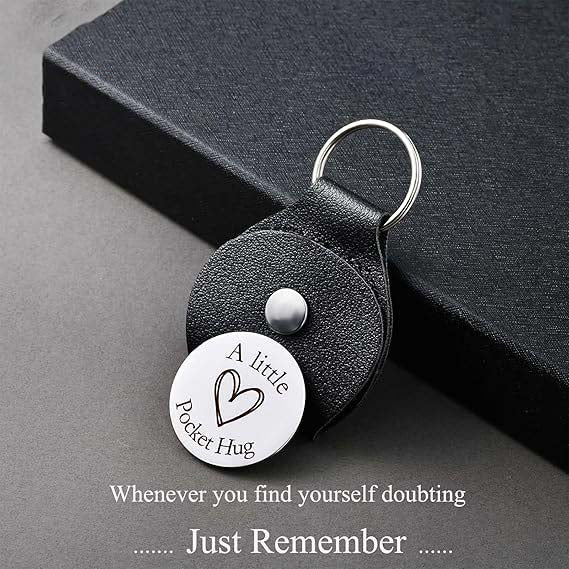 Pocket Hug Token Keychain for Women & Men - Inspirational Gifts for Him & Her Christmas Valentine's Day Graduation
