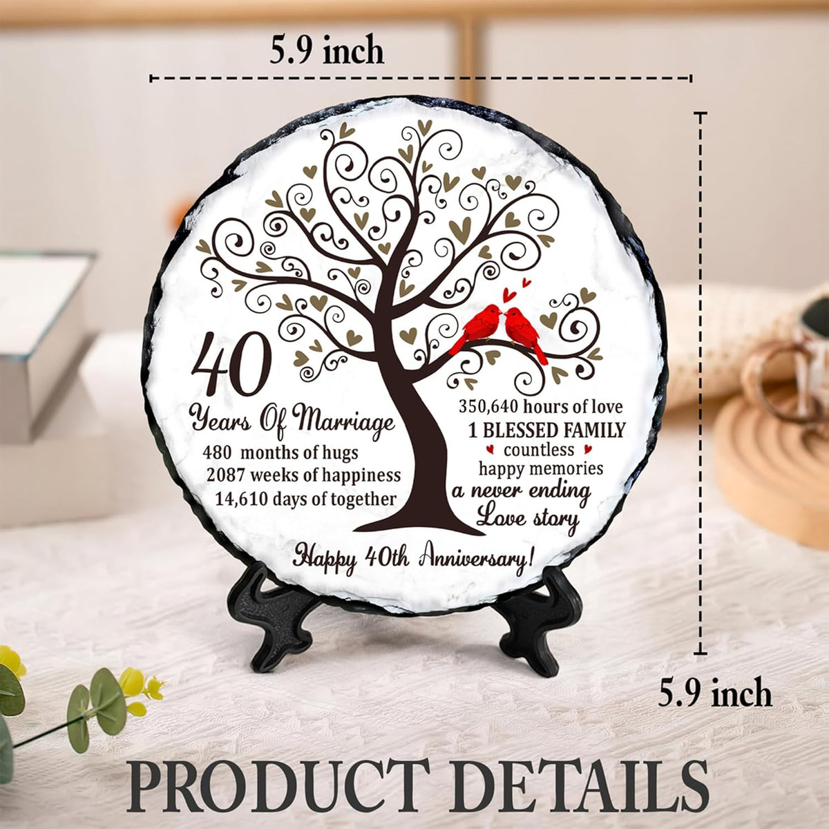 Ruby Couple Slate Plate - 40th Wedding Gifts for Parents Couple - 40th Anniversary Unique Gift Ideas - 40th Wedding Slate Plate