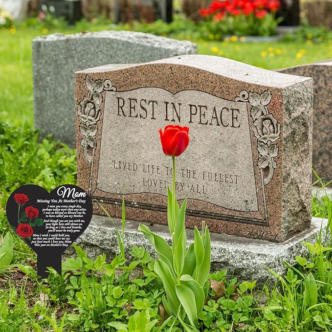 Mother's Day Memorial Stakes Grave Decorations for Cemetery Grave Plaque Stake Markers Memorial Mom Plaques Sympathy Garden Stake Waterproof Grave Stake Garden Cemetery Decorations for Grave Yard