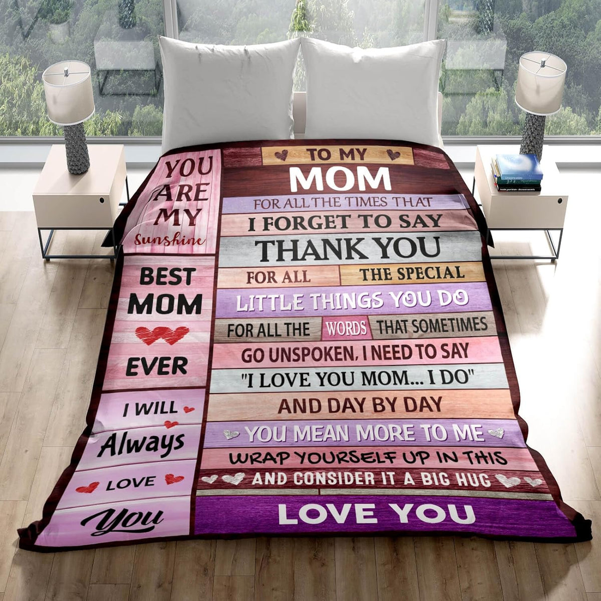 Mom Blankets Gifts for Mom from Daughter & Son, I Love You Mothers Step Letter Warm Soft Throw Blankets, Mother Blankets Gifts for Mothers Day Birthday