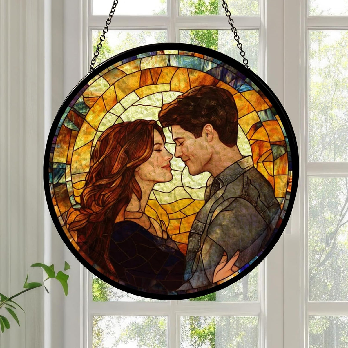 Personalized Photo - Couple Custom Hanging Glass Suncatcher - Birthday Gifts for Her & Him - Anniversary Wedding Gifts for 2025 - Portrait Gift for Family, Wedding s Day Home Decor