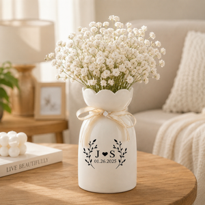 Custom Wedding Flower Vase, Engaged Vase with Date, Bride Bouquet Vase, New Engaged Couple Gift, Wedding Memorial Gift for Newlyweds