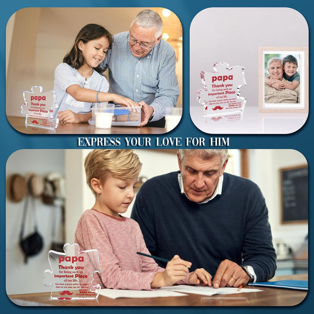 Fathers Day Papa Grandpa Gifts Grandfather Father's Day Birthday Gifts from Grandkids, Papa Grandparents Gift from Granddaughter Grandson, Granddad Grandfather Papa Acrylic Plaque Desk Decoration Sign