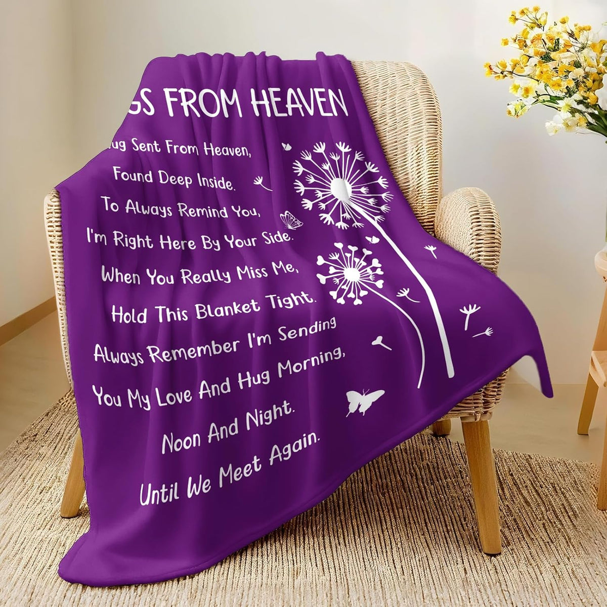 Memorial Sympathy Gifts for Loss of Loved One Mom Dad, Bereavement Gifts, in Memory of Loved One Gifts, Hugs from Heaven Memorial Blanket, Soft Grey Blue Sympathy Throw Blanket