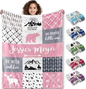 Personalized Baby Blankets for Boys Girls, Custom Flannel Blanket with Name Customized Christmas Birthday Gifts for Kids Teens