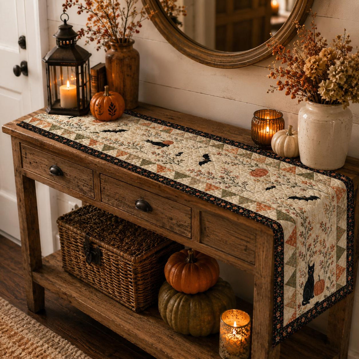 Halloween Quilted Table Runner, Fall Table Runner, Pumpkin Cat Ghost Bat Table Decor, Spooky Autumn Dining Table Runner Halloween Home Decor 816aa9b1-b304-4c8c-8cc8-4be1a148e106-12.jpg
