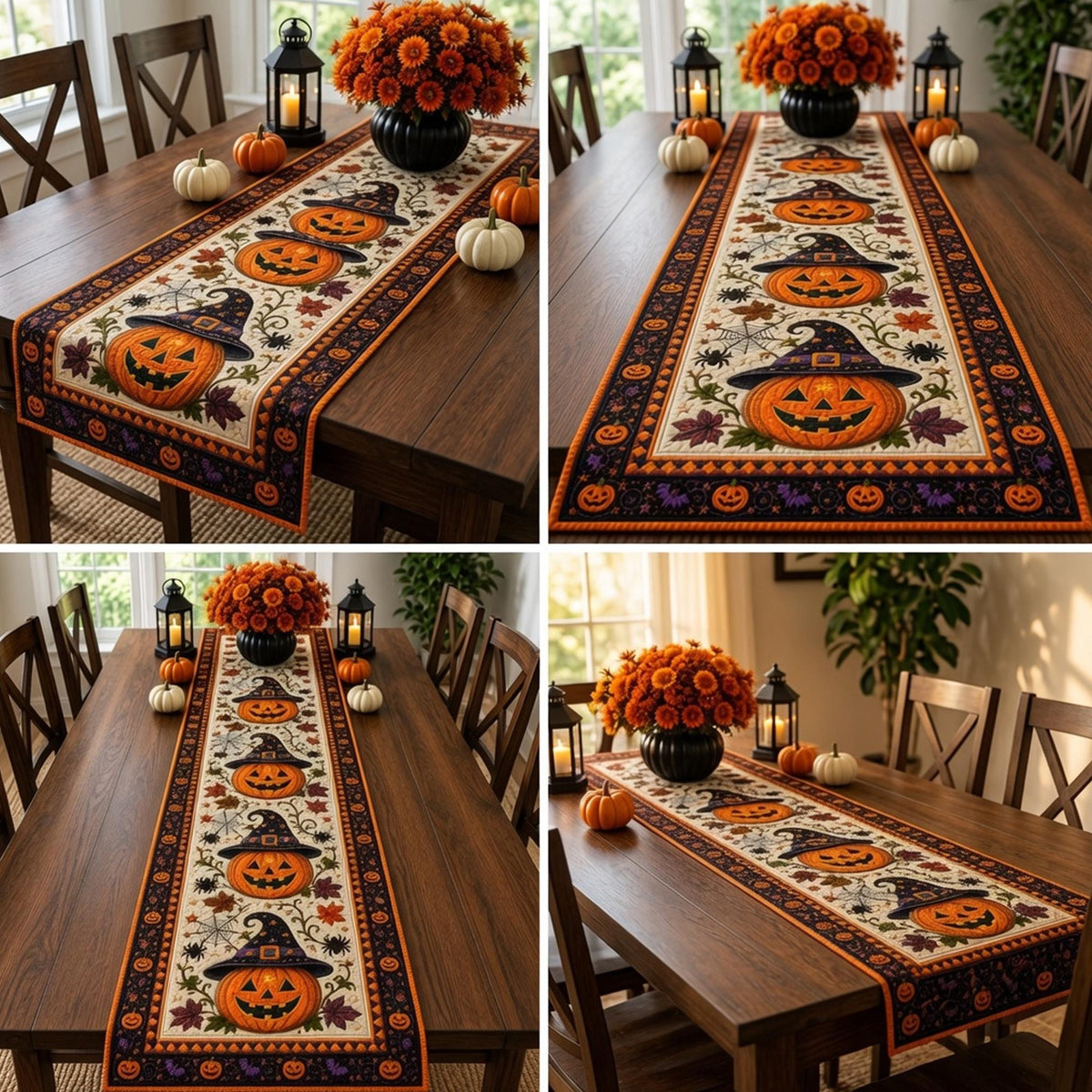 Halloween Pumpkin Quilt Table Runner, Witch Hat Fall Decor, Autumn Spider Web Bats 816c9801-ffb4-48df-baf6-aec037a63e1f-5.jpg