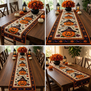Halloween Pumpkin Quilt Table Runner, Witch Hat Fall Decor, Autumn Spider Web Bats 816c9801-ffb4-48df-baf6-aec037a63e1f-5.jpg