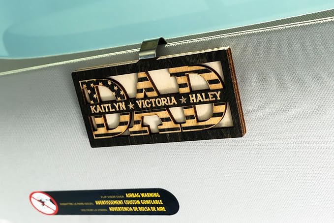 Personalized Dad Car Visor Clip w/Kid's Names, US Falg Theme, Custom Gifts for Dad, Papa, Grandpa